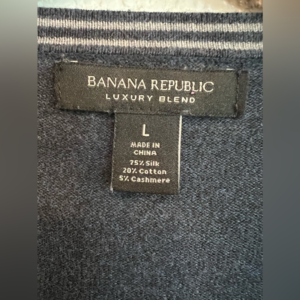Banana Republic Luxury Blend silk cashmere vneck sweater blue size Large - Picture 3 of 3